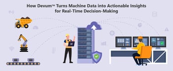 Illustration depicting how different machines provide data and how Devum uses that data to give insights