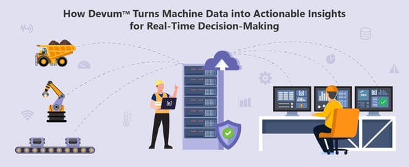 Illustration depicting how different machines provide data and how Devum uses that data to give insights